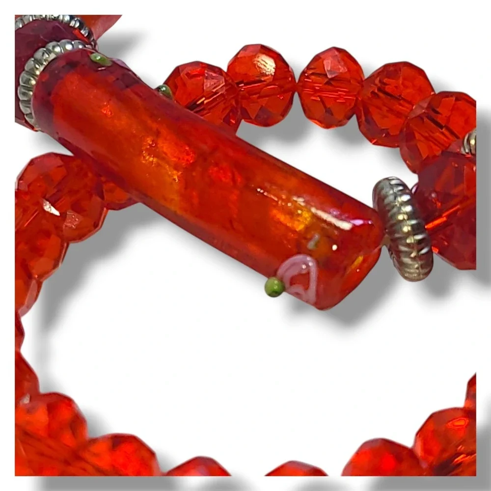 Red‎ Lampwork Glass & Crystal Beads Stretch Bracelet Stack of 2